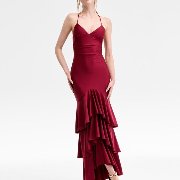 long sequin white dress Elena Long-Sleeve Pattern Sequin Gown main image 0