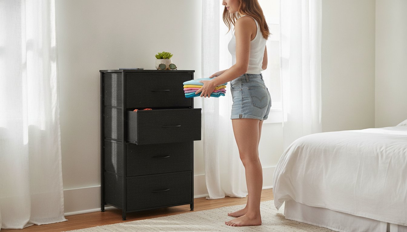 plastic black dresser ModFusion Fabric Dresser with 4 Drawers with Sturdy Frame & Plastic Handle Solid Black